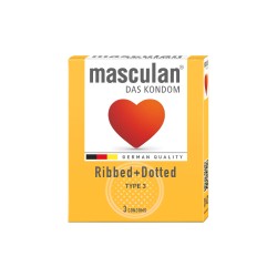 Masculan perlé et rainuré "ribbed+dotted" – Boîte 3 préservatifs